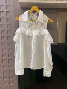 White Lace Detail Cold Shoulder Top