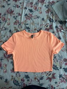 Peach Ribbed Crop Tee