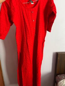Bright Red Ethnic Kurti with Button Detail