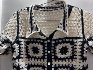 Patch Print Cropped Crochet Top
