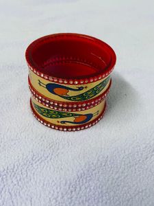 Red &amp; Gold Peacock Bangles