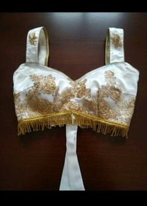 Elegant White &amp; Gold Embroidered Blouse