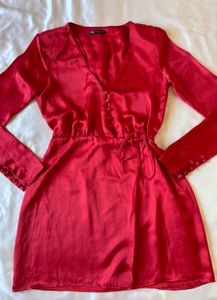 Zara Red Satin Wrap Mini Dress