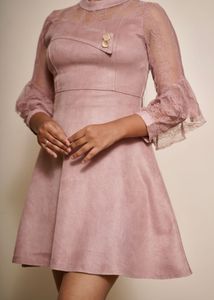 Dusty Rose Lace Sleeve Dress