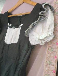 Black Dress with Gingham Trim