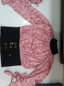 Pink Checkered Tie Top