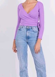 SIGHTBOMB V-Neck Crop Cotton Wrap Top