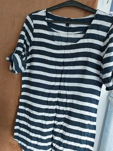 Black and white cotton striped Tunic top Daily wea