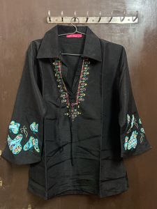 Black Embroidery Short Top