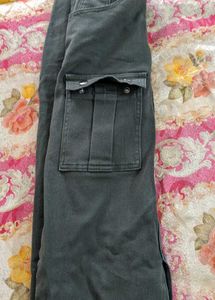 Olive Denim Skirt with Pockets