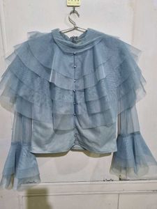 Korean Grey Top With Bell Sleeves