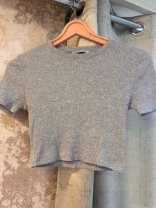 Zara Basic Ribbed Grey Crop Top, Bust-34/32