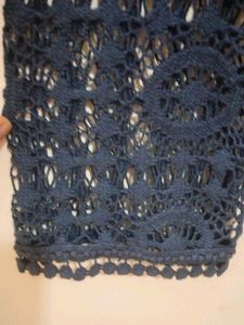 Navy Blue Crochet Lace Sheer Top