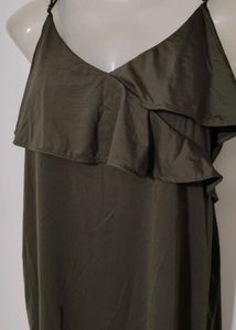 Chic Olive Green H&amp;M Mini Dress with Front Ruffle