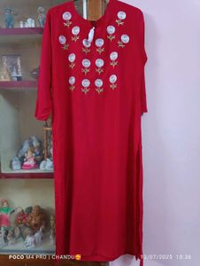 Red Embroidered Kurta