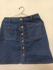 Denim Button-Front Skirt