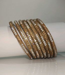 Golden And White Lakh Bangle Set Of 8