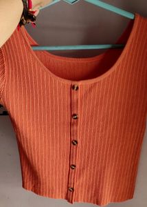 Orange Ribbed Crop Top