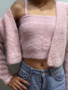Pink Fuzzy Cardigan Set