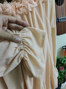 Peach Ruffle Balloon Bardot Top