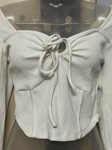 Pintrest Ribbed Tie-Front Long Sleeve Top