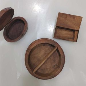 Vintage Wooden Trinket Boxes (Set of 3)