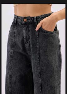 Charcoal Grey Solid Baggy Jeans