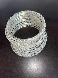 Silver &amp; Pearl Bangle Set (12 Bangles)