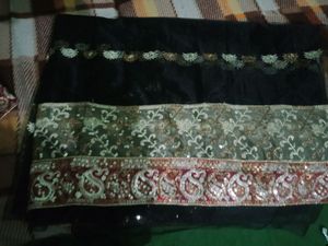 party wear  black saare with sitched maroon colour blouse