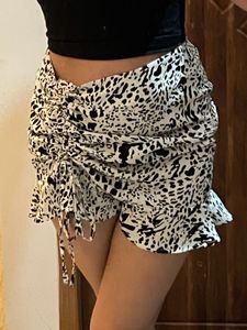 Printed A-Line Flounce Hem Mini Skirt