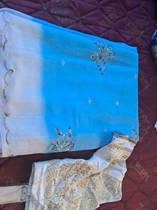Blue Embroidered Saree with Blouse Pieces
