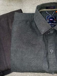 Combo Of Dark Gray Button-Down Shirt And Pent