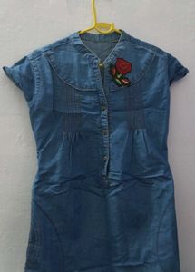 Denim Dress With Customized Rose Sticker 🤍