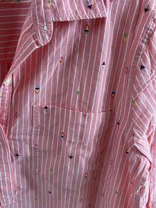 Pink Striped Blouse with Graphic Detail