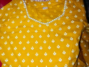 Bright Yellow Printed Kurta Pant Dupatta Set