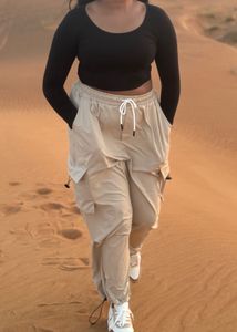 Beige Cargo Pants &amp; Crop Top