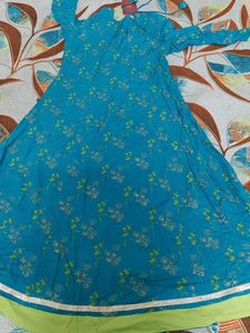 Teal Floral Print Kurti with Tie Detail