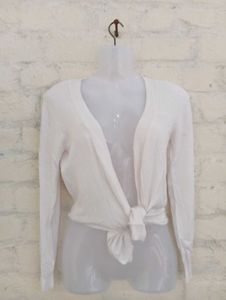 White Tie Front Knit Top