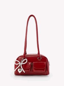 Red Handbag with Pearl Charm