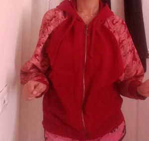 Red Hoodie with Floral Sleeves