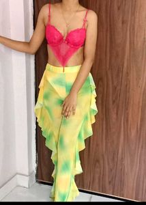 Rare Fluorescent shades mesh Ruffle Flare Pants