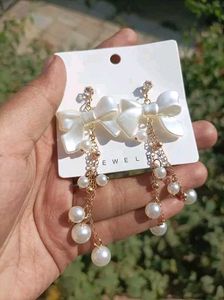 Trendy Korean BowKnot Pearl Tassel Earrings