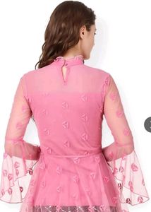 Pink Sheer Bell Sleeve Top