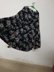 Summer Floral Print Blue Skirt For Top Kurti Wear