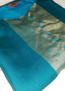 Peacock Blue Kurta With Golden Works.