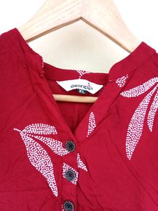 Designer Leaf Printed Maroon Kurti Tunic (Women)