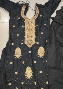 Black & Gold Embroidered Trouser Suit