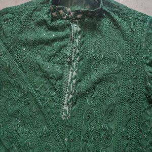 Green Embroidered Kurta
