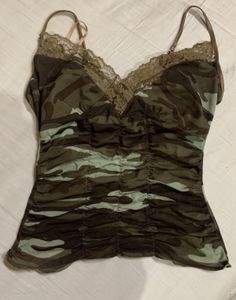 Y2K Camo Lace Trim Tank Top