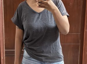 grey T-shirt deep neck